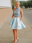 Pretty Two Pieces Halter With Beading Mini Short Homecoming Dress, BTW134