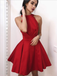 Cheap Halter Red Open Back Simple A Line Short Homecoming Dress, BTW152