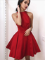 Cheap Halter Red Open Back Simple A Line Short Homecoming Dress, BTW152