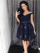 Simple Off Shoulder V Neck Lace A Line Short Homecoming Dress, BTW158
