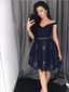 Simple Off Shoulder V Neck Lace A Line Short Homecoming Dress, BTW158