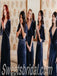 Mismatched V-neck side slit A-line Elegant Simple Long Bridesmaid Dresses,SWE1271