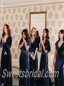 Mismatched V-neck side slit A-line Elegant Simple Long Bridesmaid Dresses,SWE1271