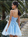 Simple Applique Spaghetti Strap Sequin Mini Short Homecoming Dresses, BTW310