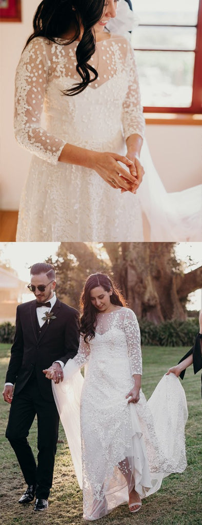 See Through Lace Tulle Long Sleeve Charming Wedding Dresses,DB0181