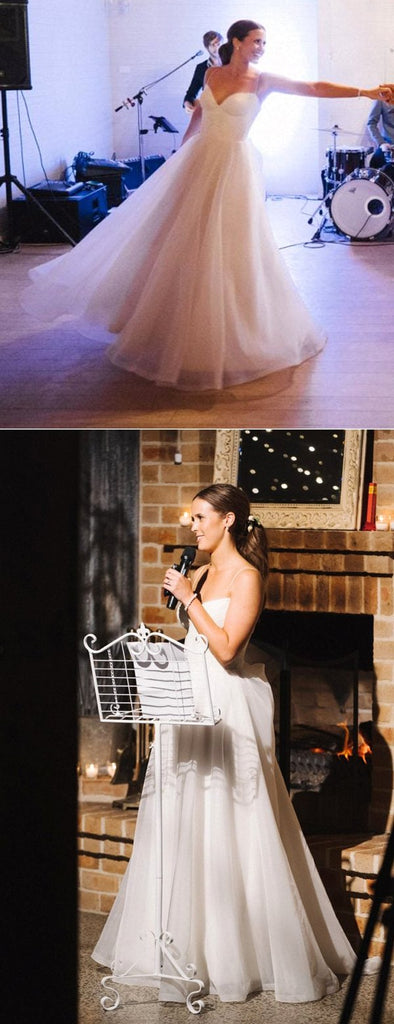 Simple Tulle Spaghetti Strap A-line Cheap Wedding Dresses,DB0174
