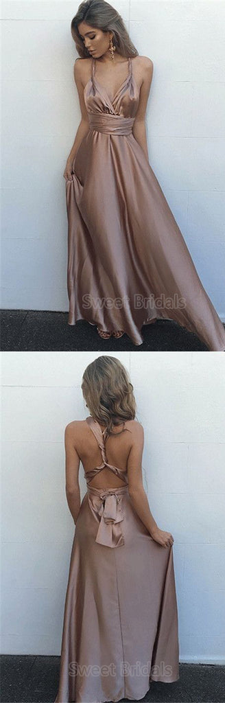 Simple V-Neck Sleeveless Criss-Cross Strap Floor Length Evening Prom Dresses, SW0062