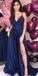 Spaghetti Strap A Line Side Slit Simple Long Bridesmaid Prom Dresses DPB3109