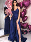 Spaghetti Strap A Line Side Slit Simple Long Bridesmaid Prom Dresses DPB3109