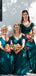 Teal Chiffon Saghetti Strap Off Shoulder Long Bridesmaid Dresses,DB144