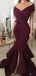 Unique Off The Shoulder V Neck Sweep Trailing Satin Mermaid Long Prom Dress, MD426