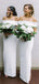 White Jersey Off Shoulder Sheath Simple Long Bridesmaid Dresses ,DB130