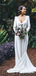 White Satin Long Sleeve V-neck With Train Simple Wedding Dresses,DB0164
