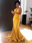 Yellow Jersey Spaghetti Strap Mermaid V-neck Bridesmaid Dresses,PB1054