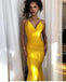 Yellow Jersey Spaghetti Strap Mermaid V-neck Bridesmaid Dresses,PB1054