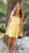 Cute Yellow Strapless Satin A Line Mini Short Homecoming Dresses, BTW188