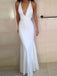 Charming White Halter Deep V-Neck Backless Mermaid Floor Length Evening Prom Dresses, SW0044