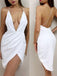 Sexy Simple White Deep V-Neck Backless Short Homecoming Dresses, SW0018
