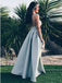 Elegant Light Blue Spaghetti Strap V-Neck Backless Floor Length Evening Prom Dresses, SW0034