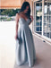 Elegant Light Blue Spaghetti Strap V-Neck Backless Floor Length Evening Prom Dresses, SW0034