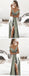 Gorgeous Sage Green Off the Shoulder V-Neck Side Slit Floor length Evening Prom Dresses, SW0030
