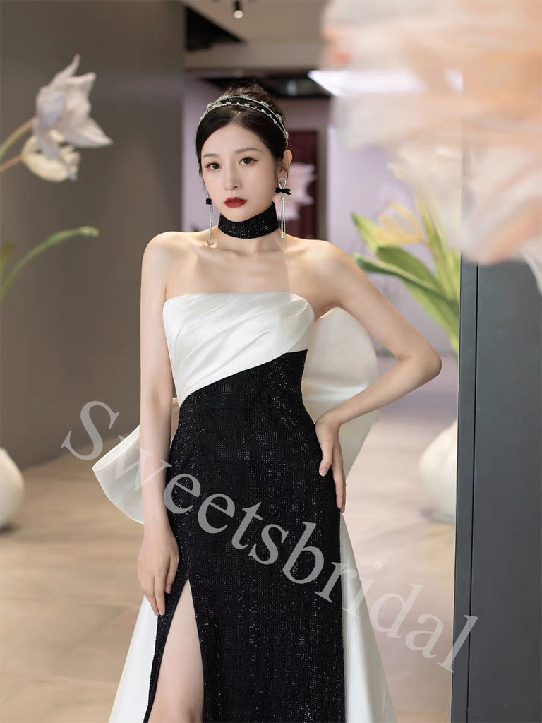 Sexy Strapless Sleeveless Side slit Sheath Long Prom Dress,SW1969