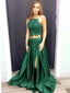 2 Pieces Green Lace Top Side Slit Long Evening Prom Dresses, BW0606