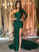 Modern Emerald Green One Shoulder Long Sleeve Side Slit Long Evening Prom Dresses, SW0075