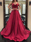 Elegant Burgundy Satin Spaghetti Strap V-Neck Sweep Train Evening Prom Dresses, SW0052