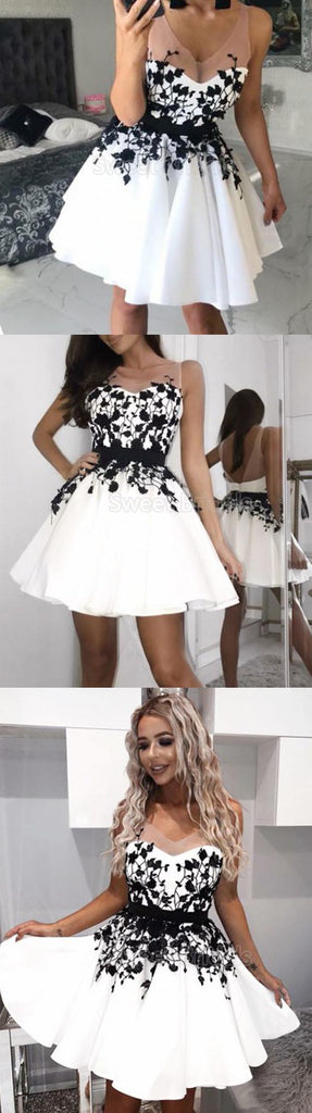 Pretty Applique Backless Sleeveless Short Homecoming Dresses, SW0019
