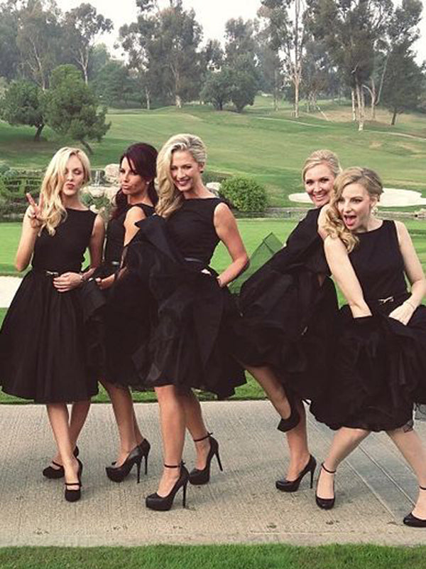 Black tea shop length bridesmaid dresses