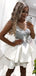 Gorgeous Round Neck Lace Applique Satin A Line Short Homecoming Dress, BTW262