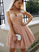 Elegant Dusty Pink Lace Applique Tulle A Line Short Homecoming Dresses, BTW277