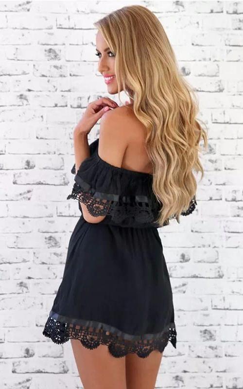 Sexy Off The Shoulder Black Lace Short Homecoming Dress, BTW254