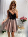 Pretty Deep V Neck Lace Top Tulle A Line Short Homecoming Dress, BTW255