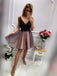 Pretty Deep V Neck Lace Top Tulle A Line Short Homecoming Dress, BTW255