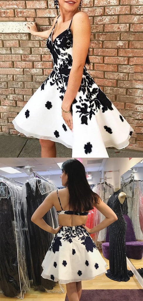 Simple Spaghetti Strap Backless A Line Short Homecoming Dress, BTW256