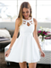 Simple White Lace Round Neck A Line Short Homecoming Dress, BTW239
