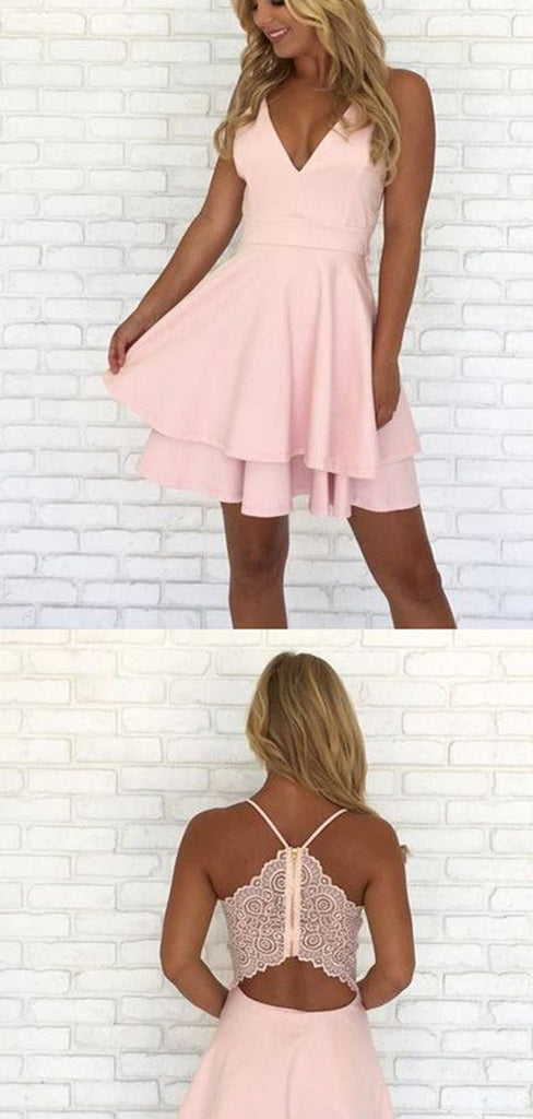 Pretty Spaghetti Strap V Neck Zipper A Line Short Homecoming Dress, BTW170