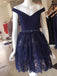 Simple Off Shoulder V Neck Lace A Line Short Homecoming Dress, BTW158