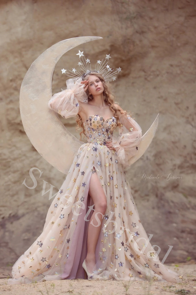 Elegant Off shoulder Sweetheart Side slit A-line Long Prom Dress,SW1972