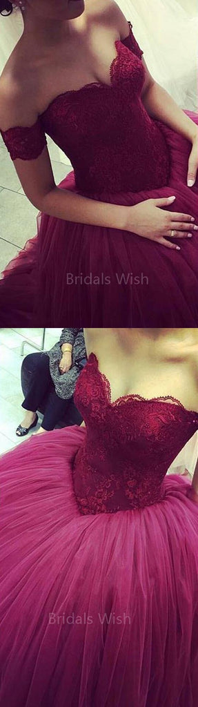 Elegant Off the Shoulder Lace Top Ball Gown Evening Prom Dresses, BW0600