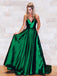 Pretty Green Spaghetti Strap Open Back V-Neck Floor Length Evening Prom Dresses, SW0033