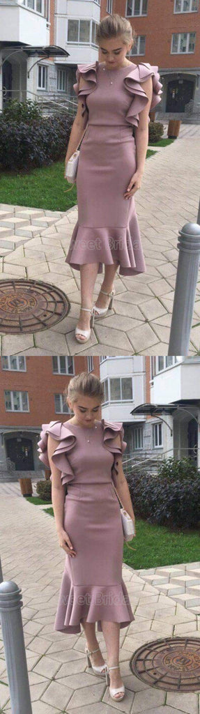 Gorgeous Unique Shoulder Mermaid Tea length Evening Prom Dresses, SW0068