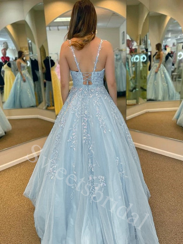 Elegant V-neck Spaghetti straps A-line Prom Dresses,SW1877