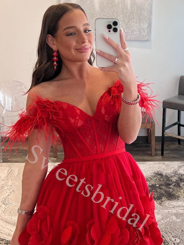 Red Elegant Sweetheart Off shoulder A-line Prom Dresses,SW1899