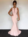 Elegant Pink Sleeveless Mermaid Open Back Sweep Train Evening Prom Dresses, SW0059