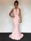 Elegant Pink Sleeveless Mermaid Open Back Sweep Train Evening Prom Dresses, SW0059
