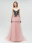 Fashion Round Neck A-line With Beads Long Prom Dresses, MD610