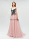 Fashion Round Neck A-line With Beads Long Prom Dresses, MD610
